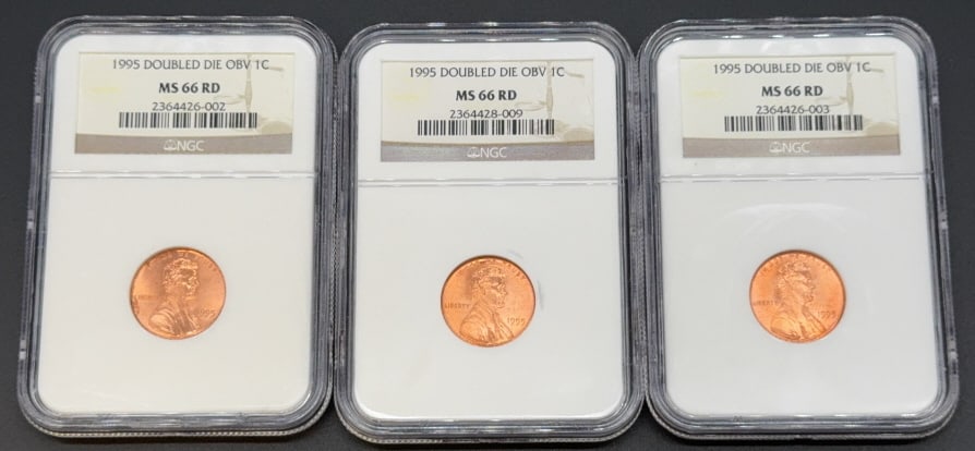 3-1995 GRADED MS66RD DOUBLE DIE PENNIES: ~