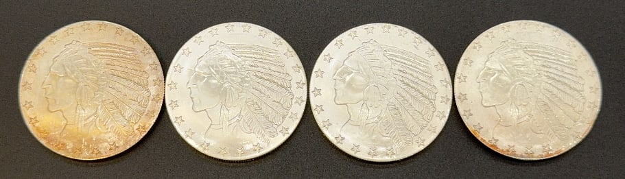 INCUSE INDIAN HEAD SILVER BULLION 1 OZ ROUND: ~