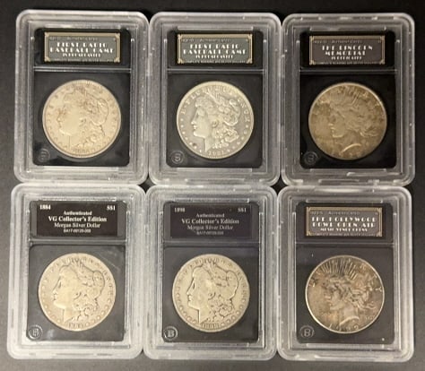 6- MORGAN & PEACE SILVER DOLLARS: ~