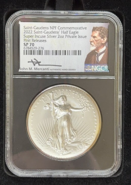2022 SILVER SAINT-GAUDENS SUPER INCUSE HALF EAGLE: 2 OZ NGC GRADED SP 70