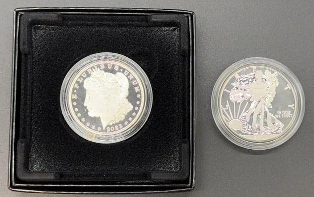 2023 SILVER MORGAN DOLLAR & 2013 WALKING LIBERTY: ~