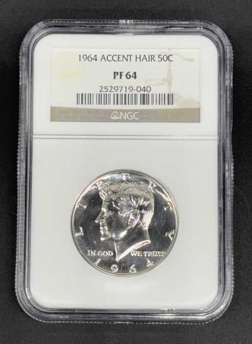 1964 ACCENT HAIR 50C GRADED PF 64 HALF DOLLAR: ~