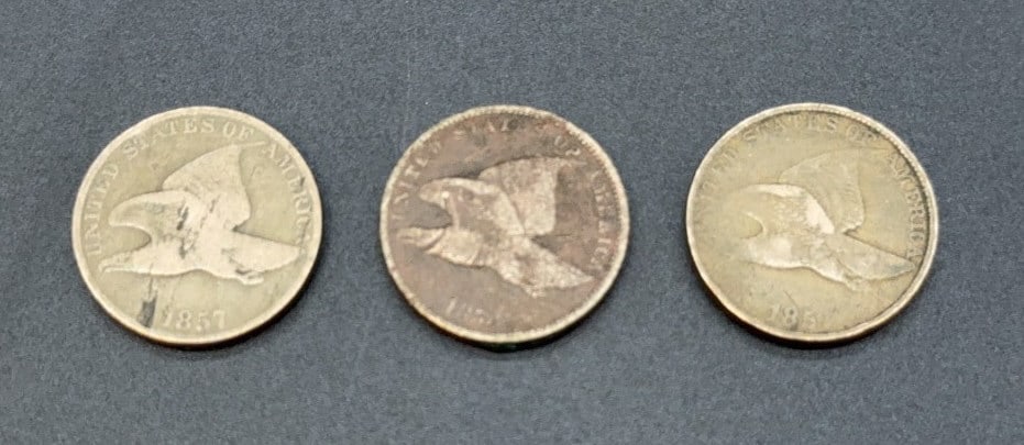 2-1857 & 1-1858 FLYING EAGLE PENNIES: ~