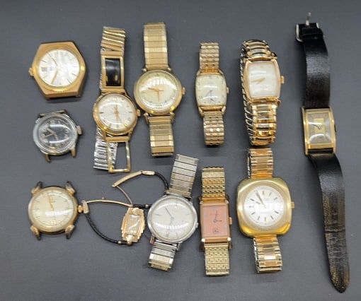 COLLECTION OF VARIOUS GOLD FILLED WRIST WATCHES: ~