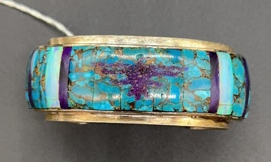 NATIVE AMERICAN STERLING, TURQUOISE & LAPIS CUFF: ~