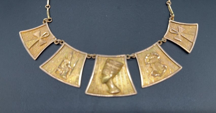 TESTED 14KT GOLD EGYPTIAN REVIVAL NECKLACE: ~