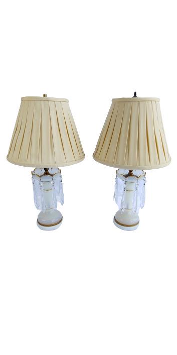 Pair of antique victorian clambroth glass and crystal (1 of 9)