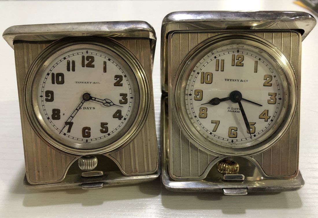 Tiffany Silver 8 Day Travel Clocks, Herbert John Yates (1 of 5)