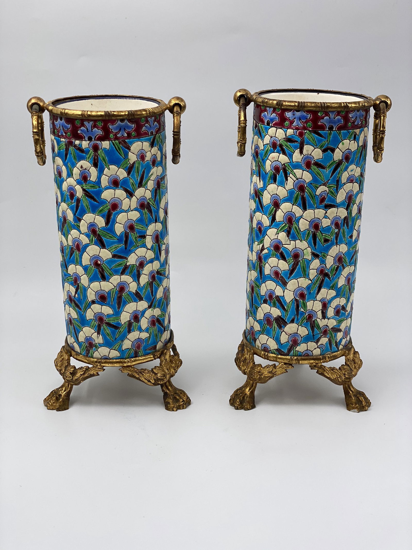 Longwy vase pair on gilt bronze mounts (1 of 9)