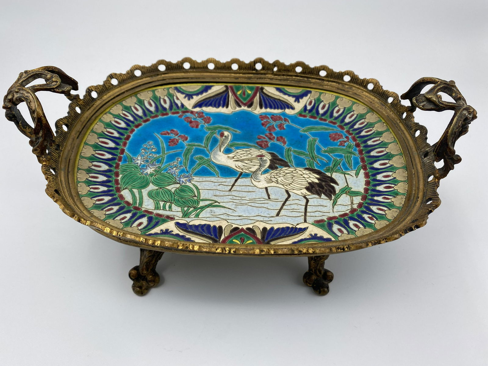 Longwy water foul dish mounted on a gilt bronze table (1 of 8)