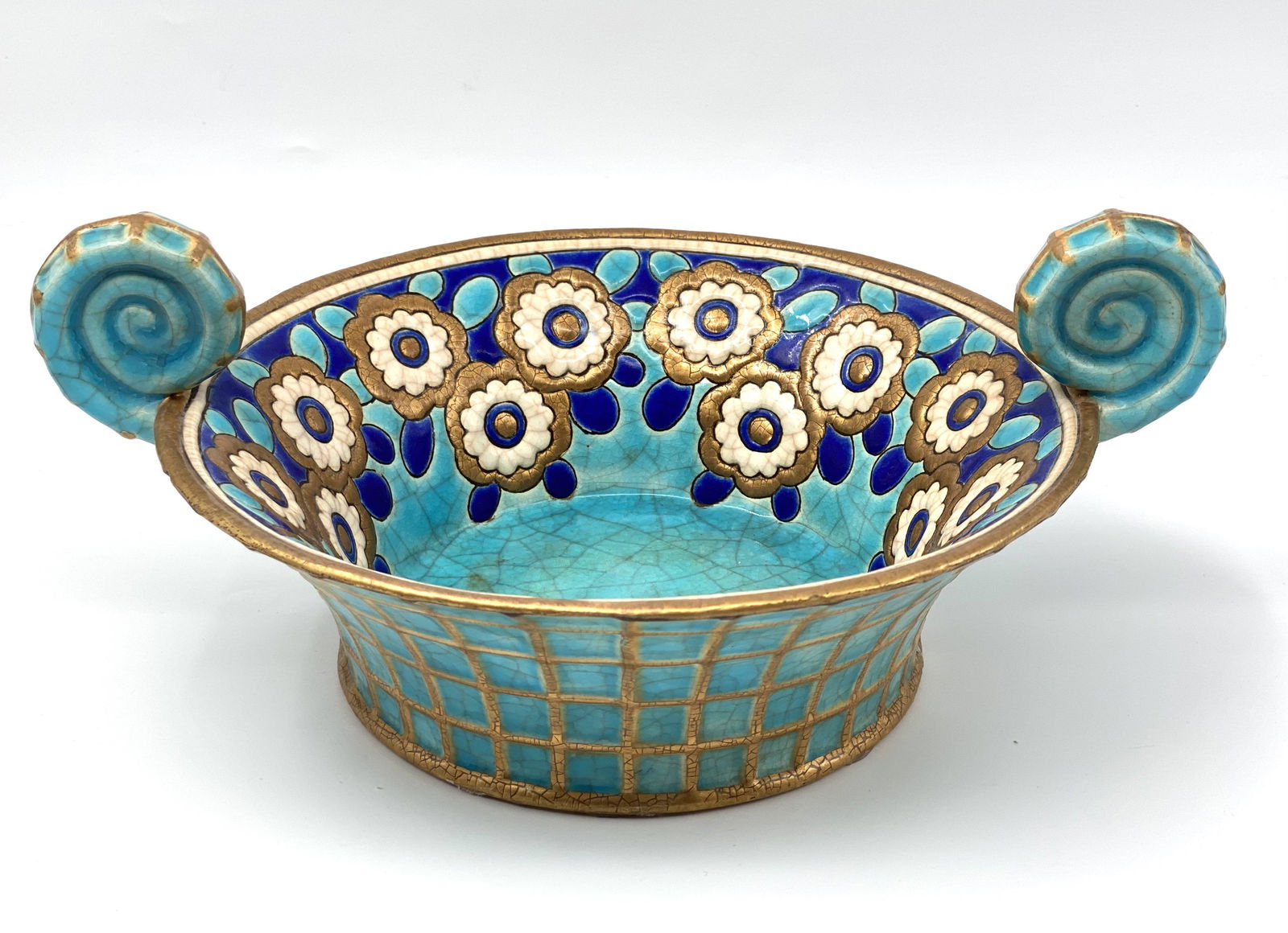 Unique Snail handled Art Deco Longwy bowl (1 of 7)