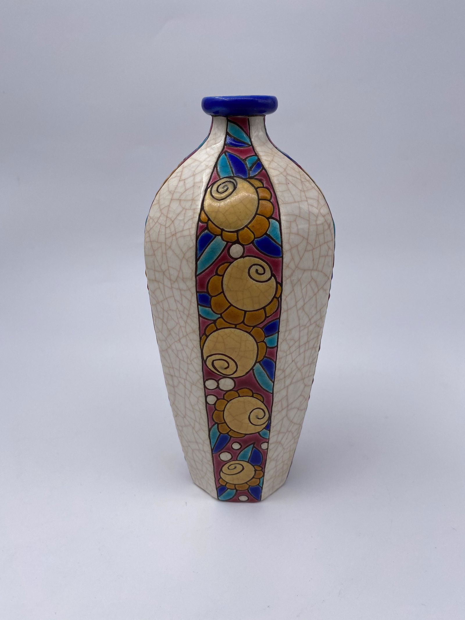 Octagon Shape Longwy Art Deco Bud Vase- Stripe (1 of 7)