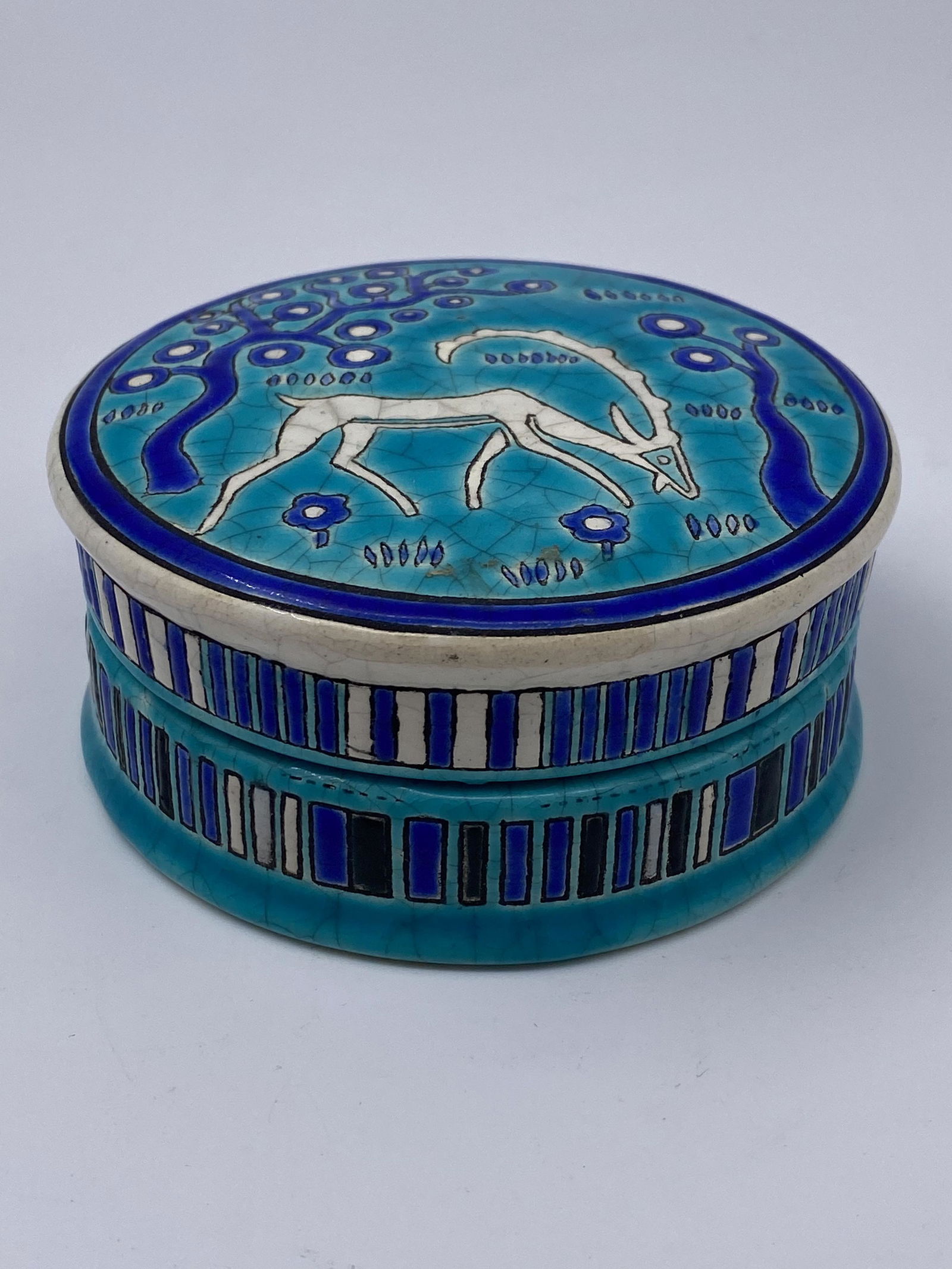 Longwy 'Primavera' Art Deco Round Lidded Container- (1 of 6)