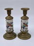 Pair of bronze candlesticks with Longwy ceramic inlays