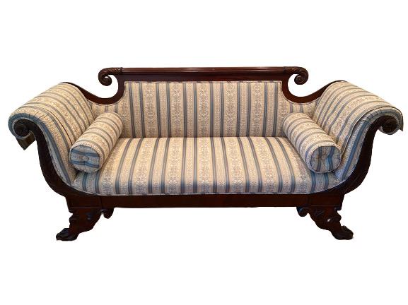 American Empire style mahogany upholstered sofa (1 of 13)
