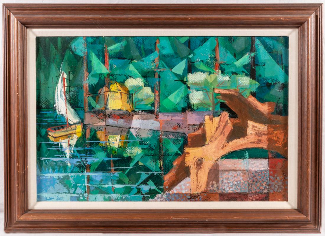 Phillip Brown, Lake Pier: Artist- Phillip Brown Title- Lake Pier Medium- Oil Size-18.5x25.5in. Provenance- collection of Mrs D. Duffy, Santa Barbara, CA