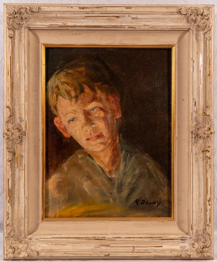 Randall Davey, Head of a Boy: Artist- Randall Davey Title- Head of a Boy Medium- oil on board Size- 23.5x18.5in. Provenance- collection of Mrs D. Duffy, Santa Barbara, CA