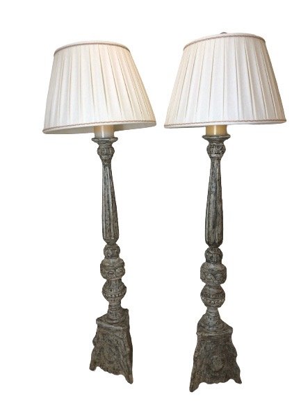 Rustic Wooden Victoria Style Tall Floor Lamps- Pair (1 of 7)