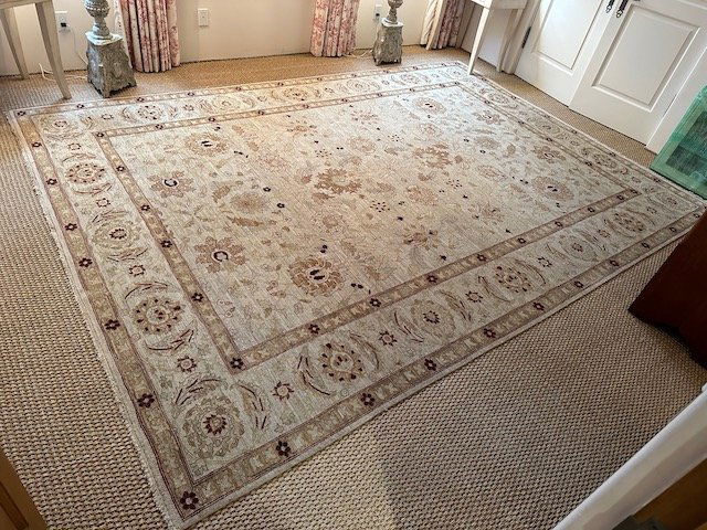Antique Persian Handknotted Wool Rug- Cream/ Golden Brown (1 of 6)