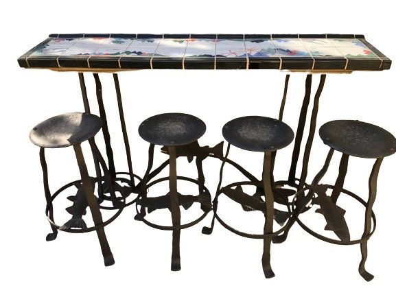 Custom Salmon Themed Wrought Iron Bar Table And Stools (1 of 11)