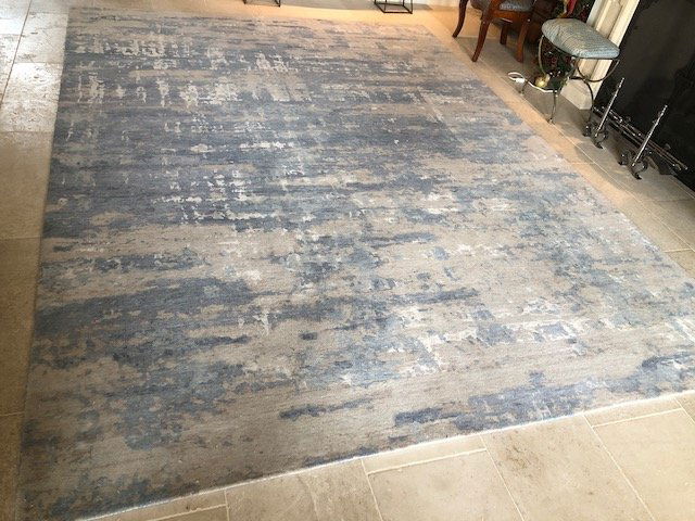 Modern Abstract Sky Design Wool Silk Rug (1 of 7)