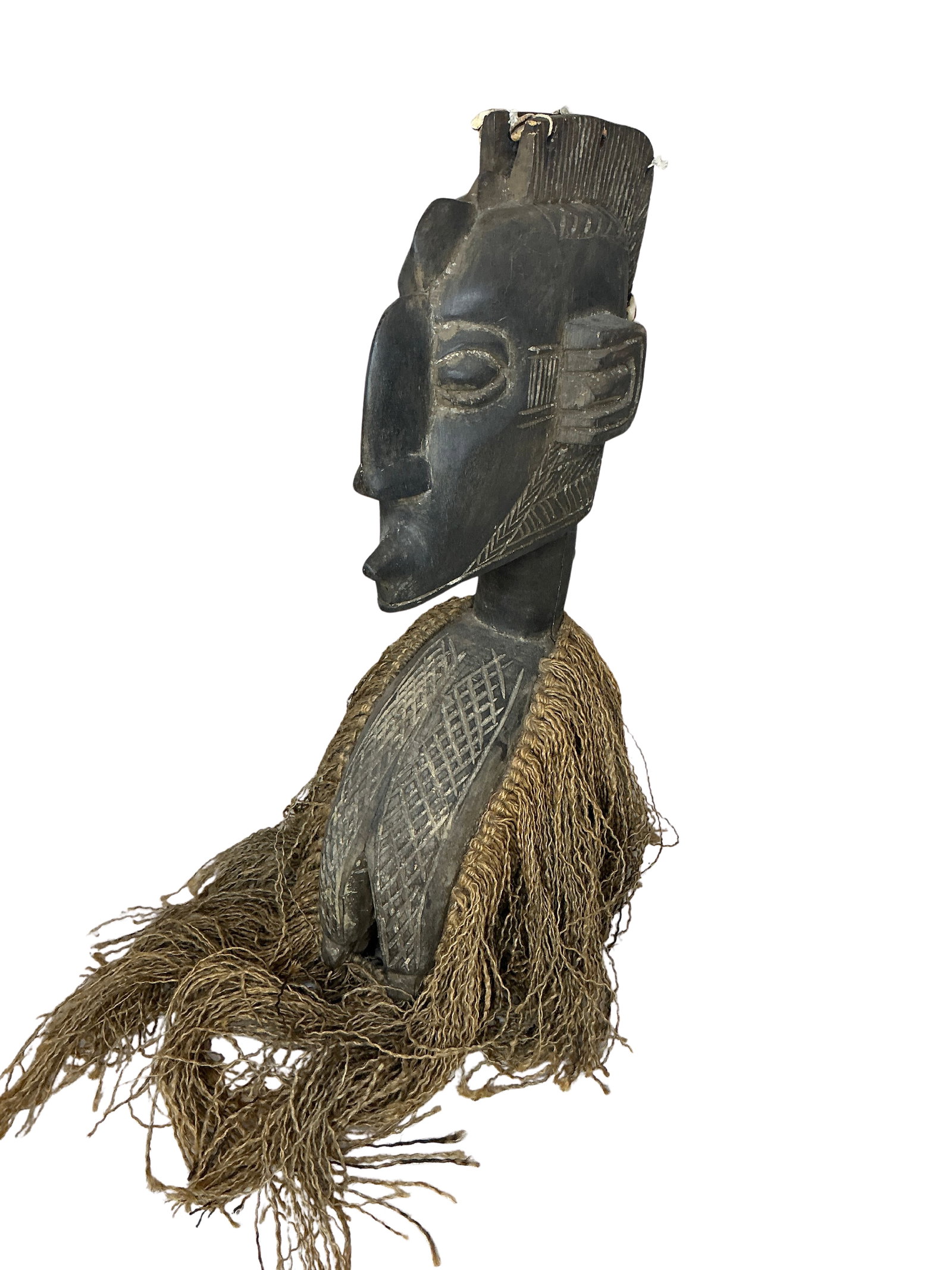 Tribal Wooden Carved Face with Shell and Twine Details (1 of 11)