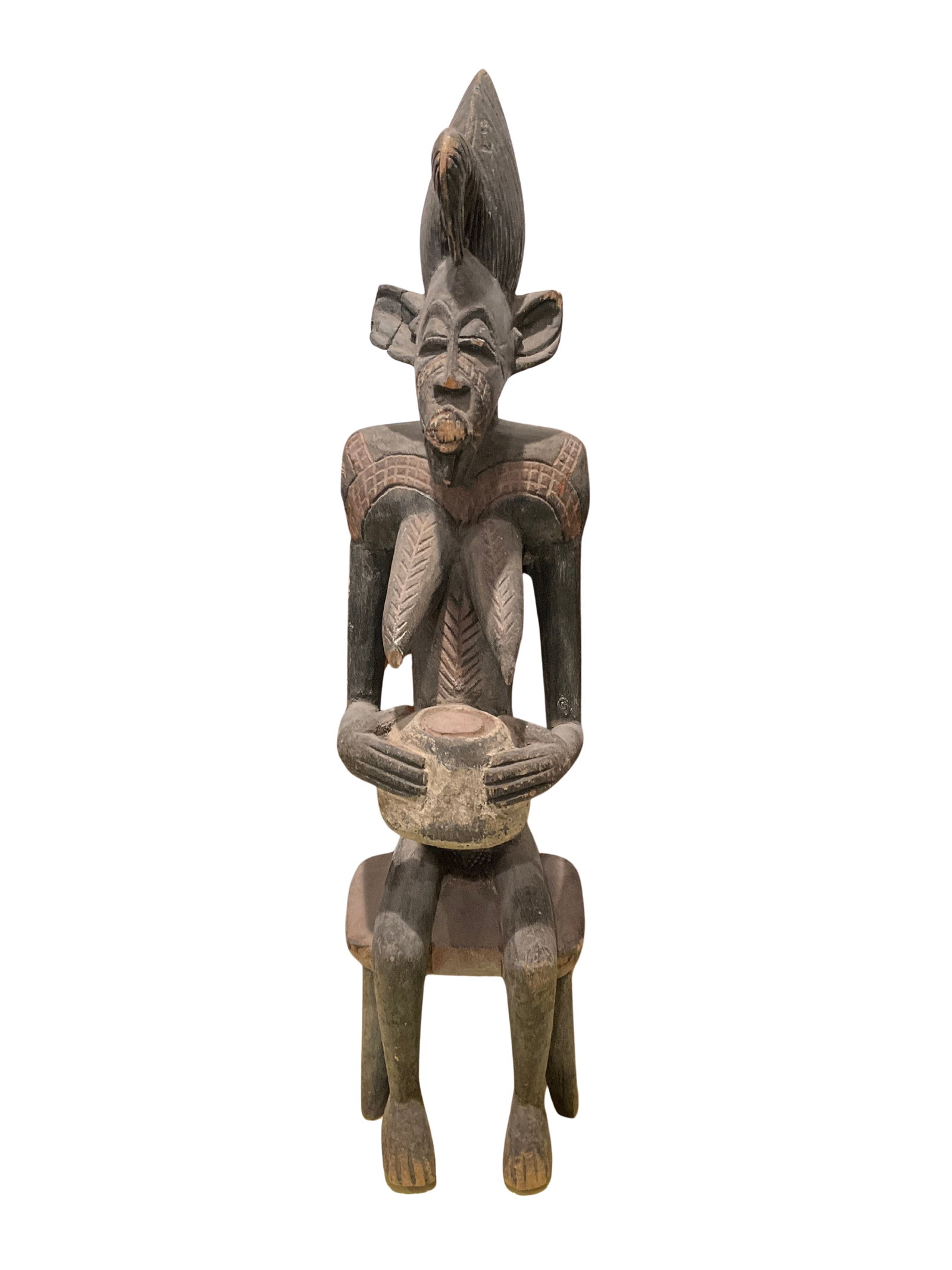 Authentic African Seated Figure Sculpture with Bowl (1 of 2)