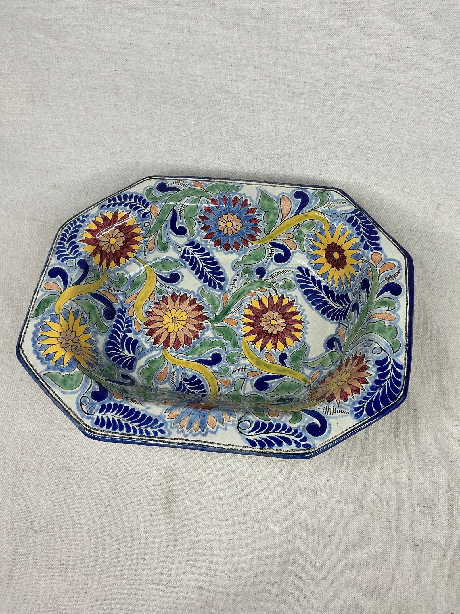 Authentic Talavera Floral Pattern Octagonal Ceramic Platter - 3