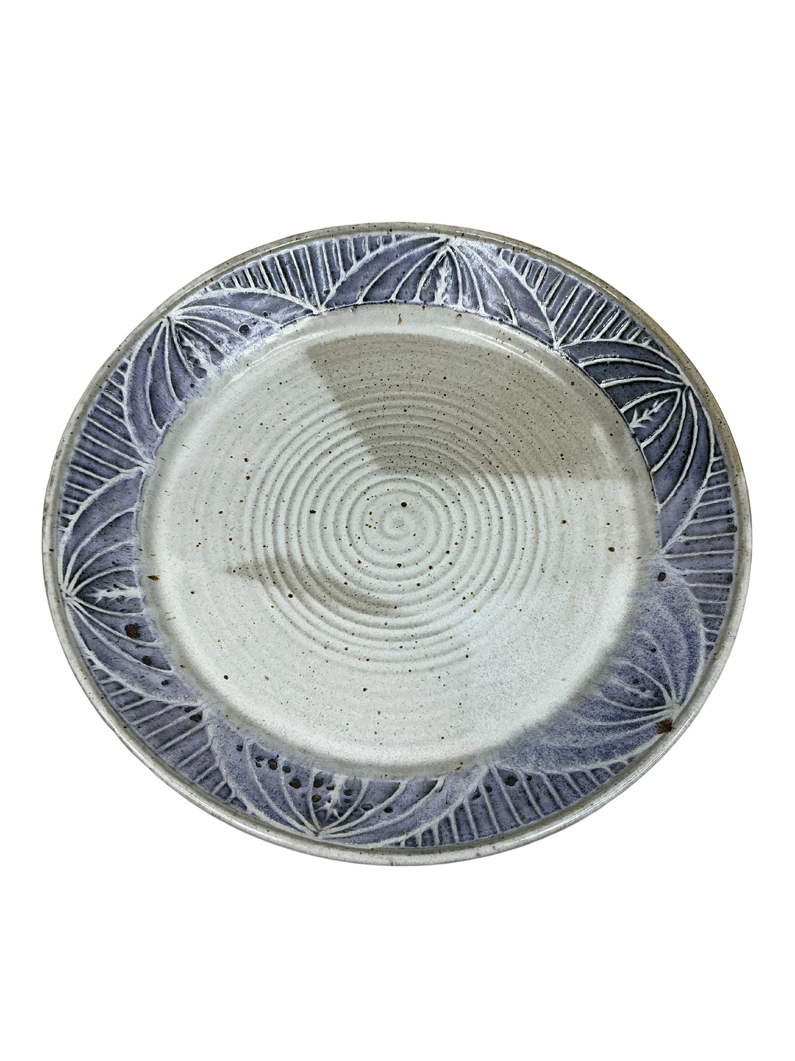 Artisan Extra-Large Ceramic Platter with Bluish Purple Leaf Motif Border (1 of 6)