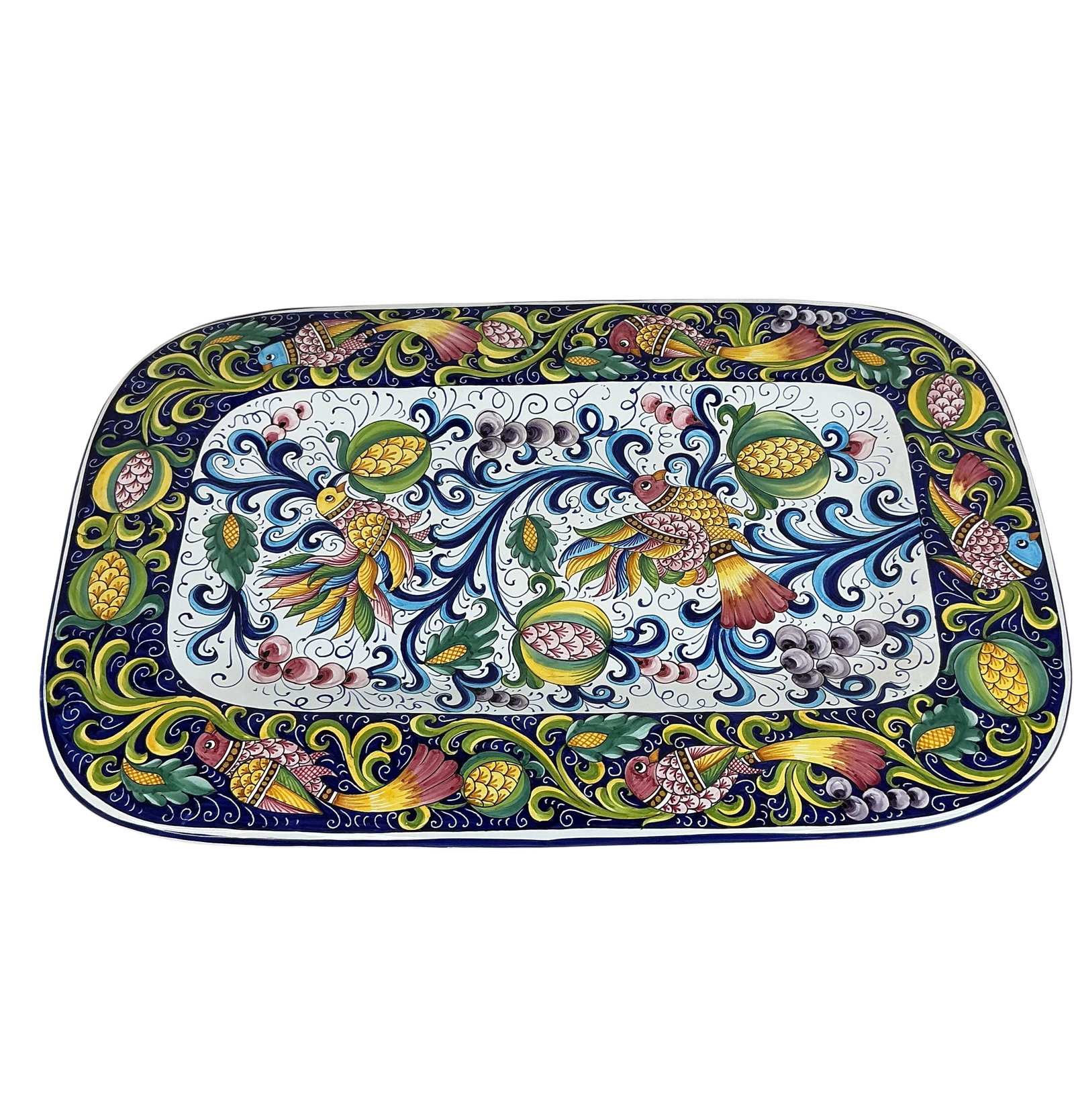 Hand-Painted Italian Deruta Ceramic Platter with Parrot Motif (1 of 6)