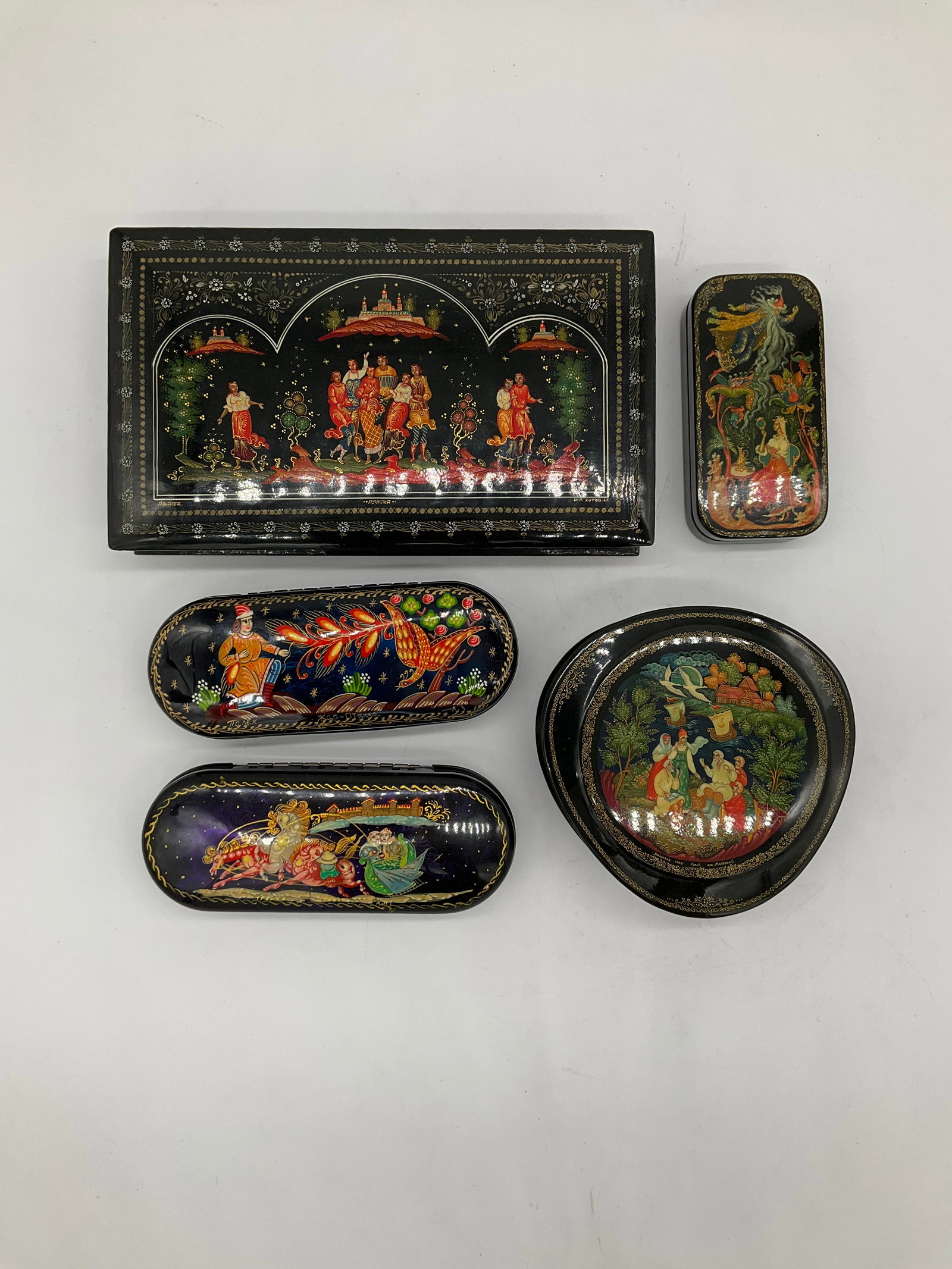 Collection of Russian Hand-Painted Lacquer Boxes: Lot of 5 (1 of 18)