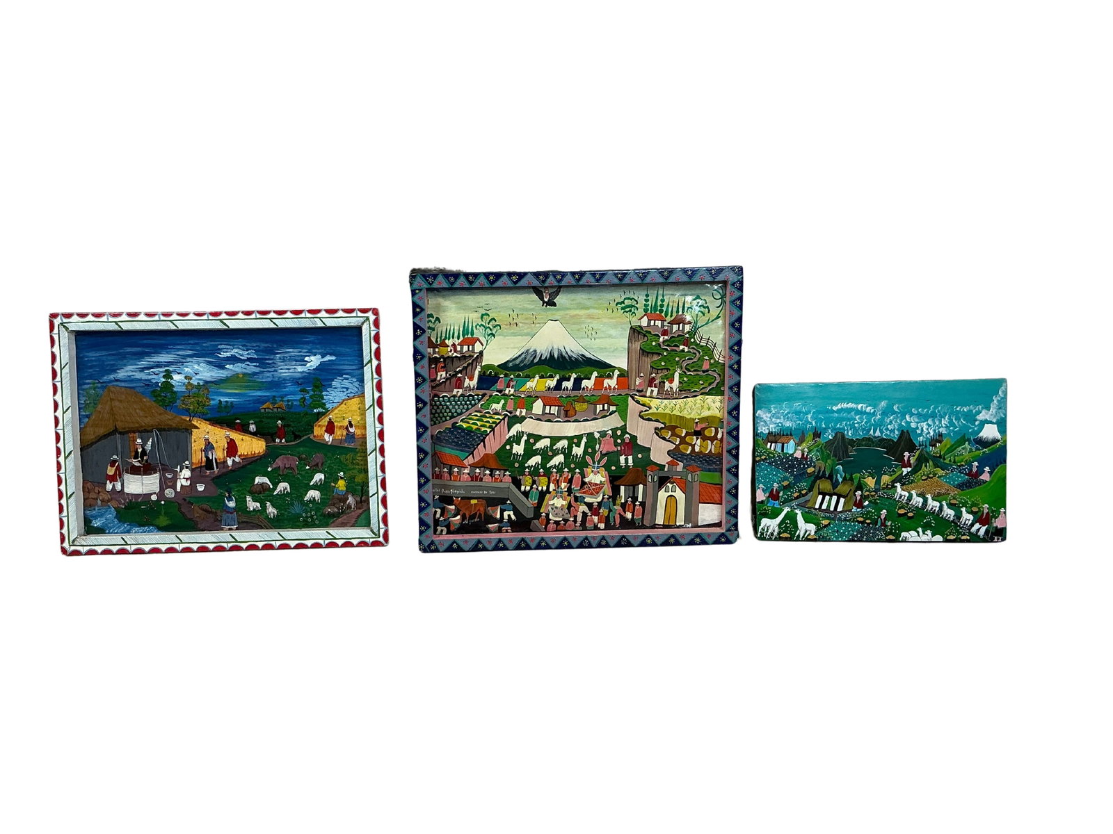 Andean Folk Art Paintings On Hide – Lot of 3 (1 of 17)