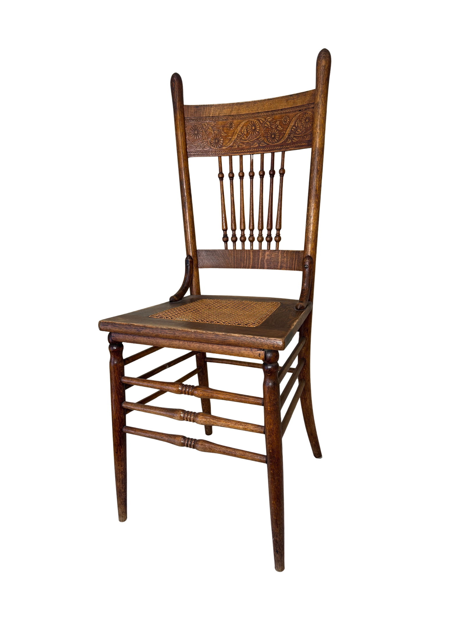 Antique Victorian Carved Quarter Sawn Oak Cane Seat Side Chair, Arts Crafts (1 of 9)