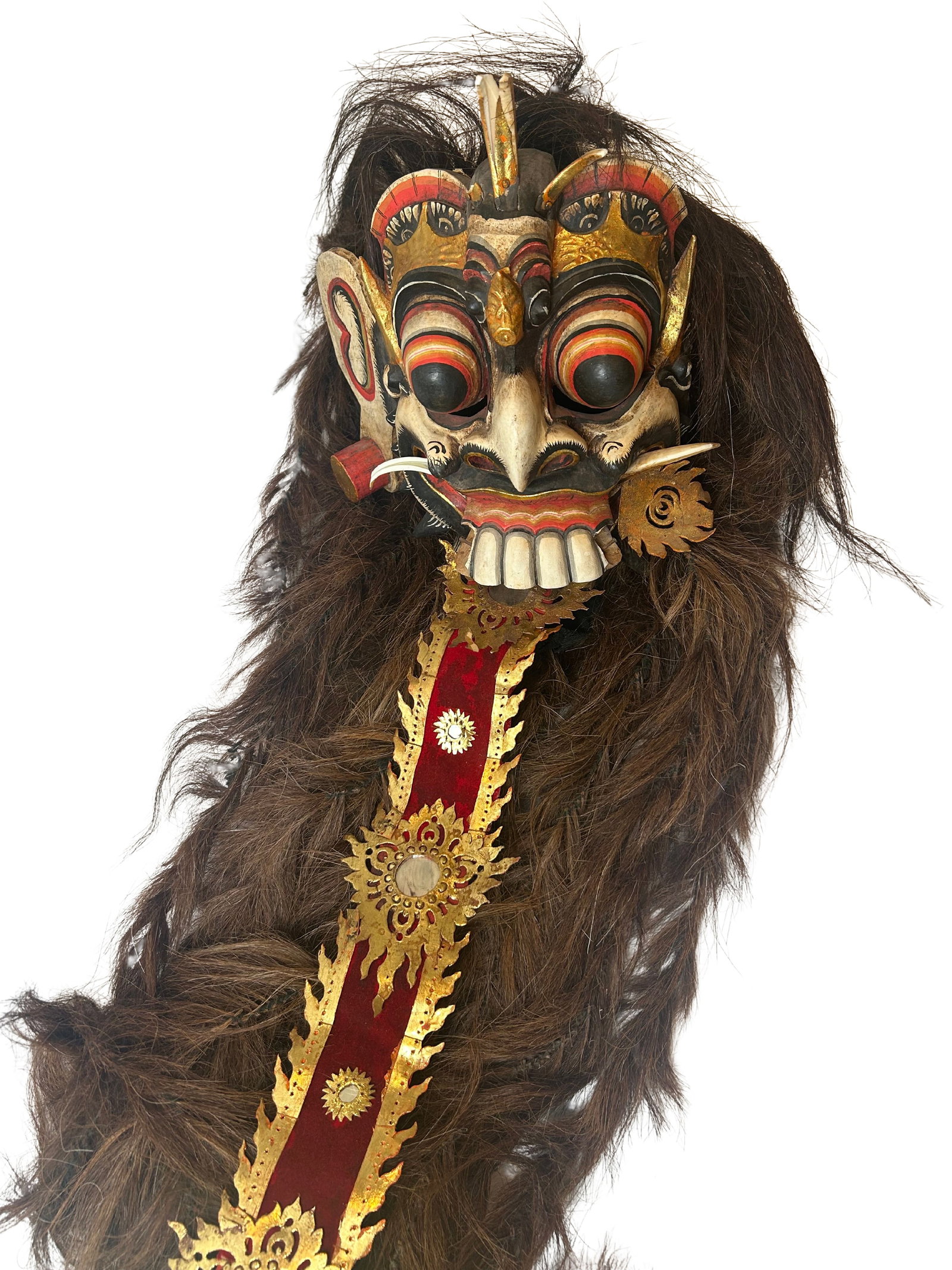 Traditional Ceremonial Wood Mask with Horsehair (1 of 9)