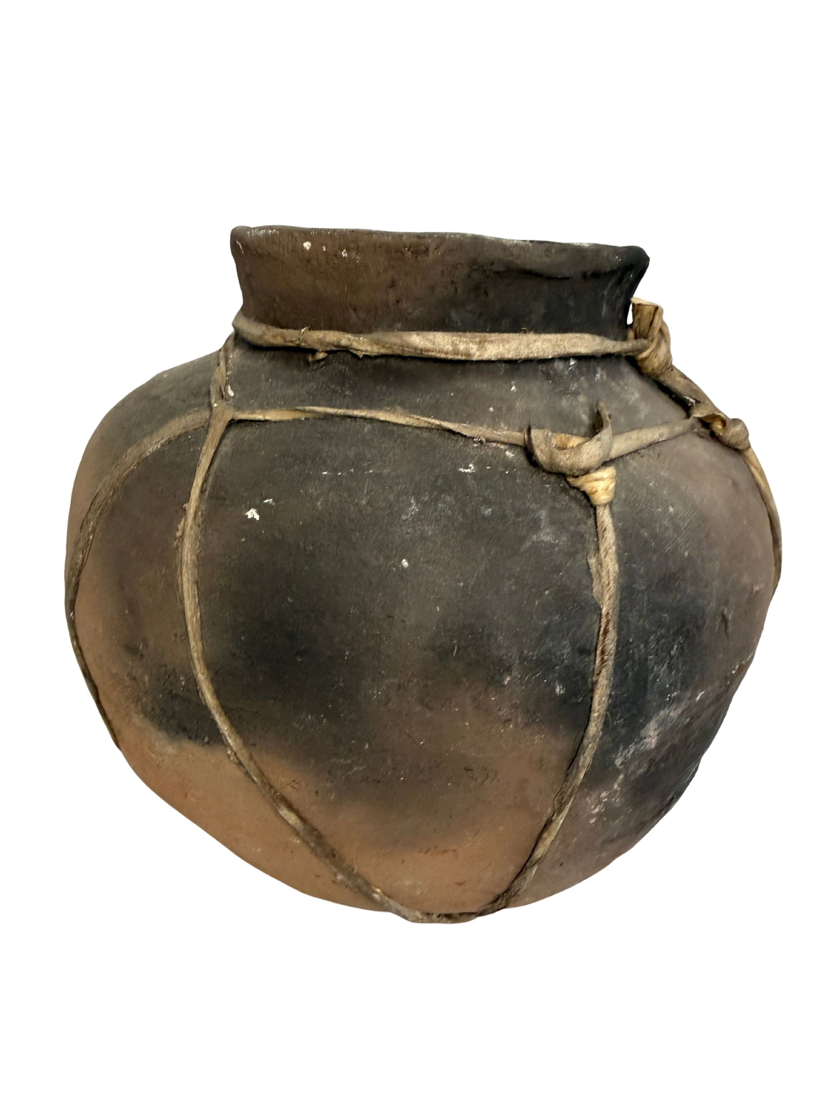 Ethnographic Earthenware Olla with Rawhide Carrying Net (1 of 6)