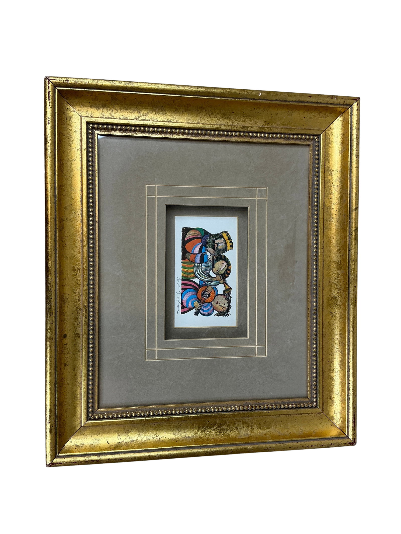 Rodo Boulanger 'Three Musicians' Signed Lithograph: This artwork titled 'Three Musicians' by Rodo Boulanger is a vibrant example of the artist’s unique style, which often features whimsical and colorful characters. The piece is a pencil-signed lithog