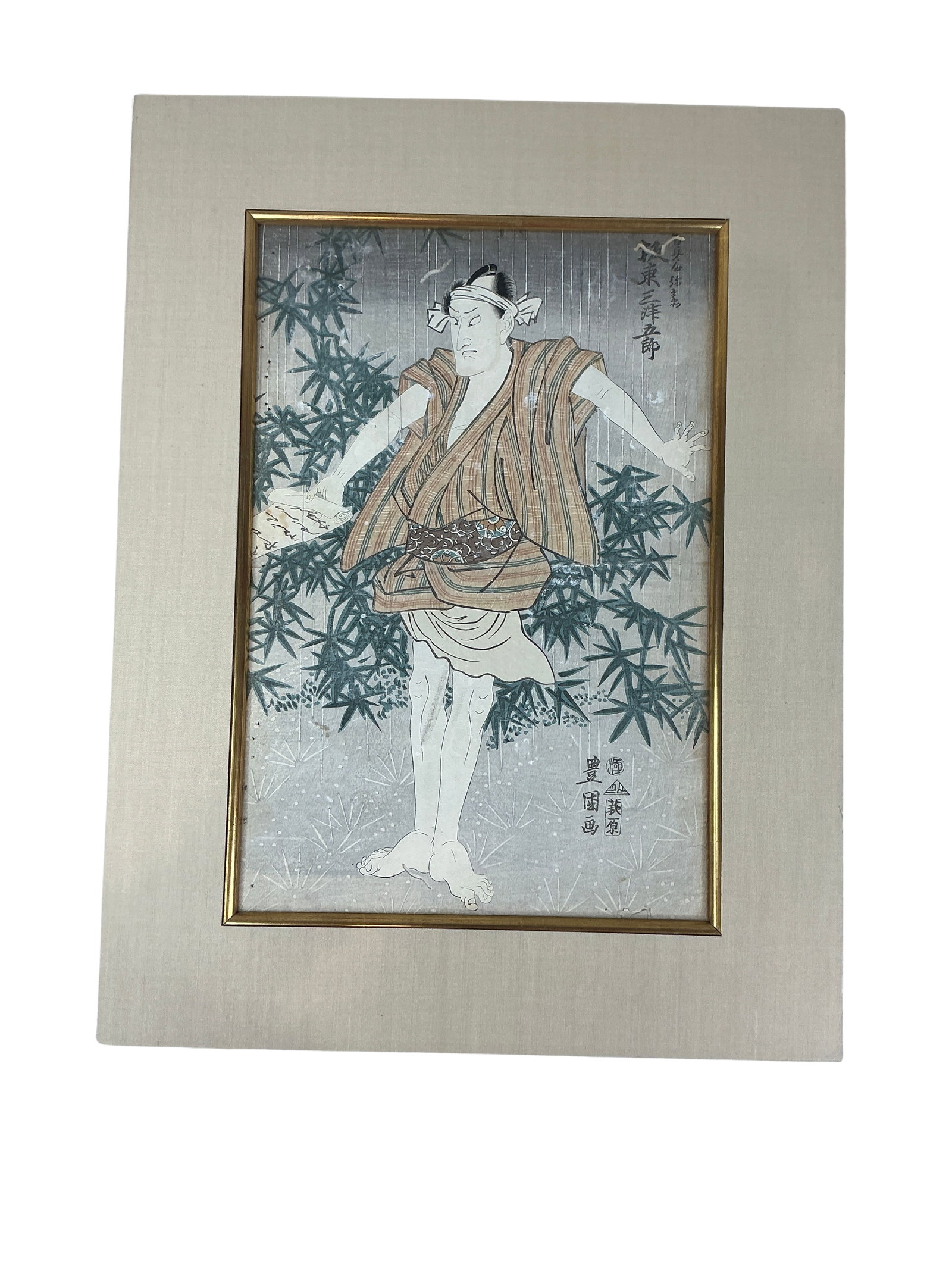 Toyokuni Ukiyo-e Woodblock: Kimono and Yaibei Bando Mitsu Goro (1 of 10)