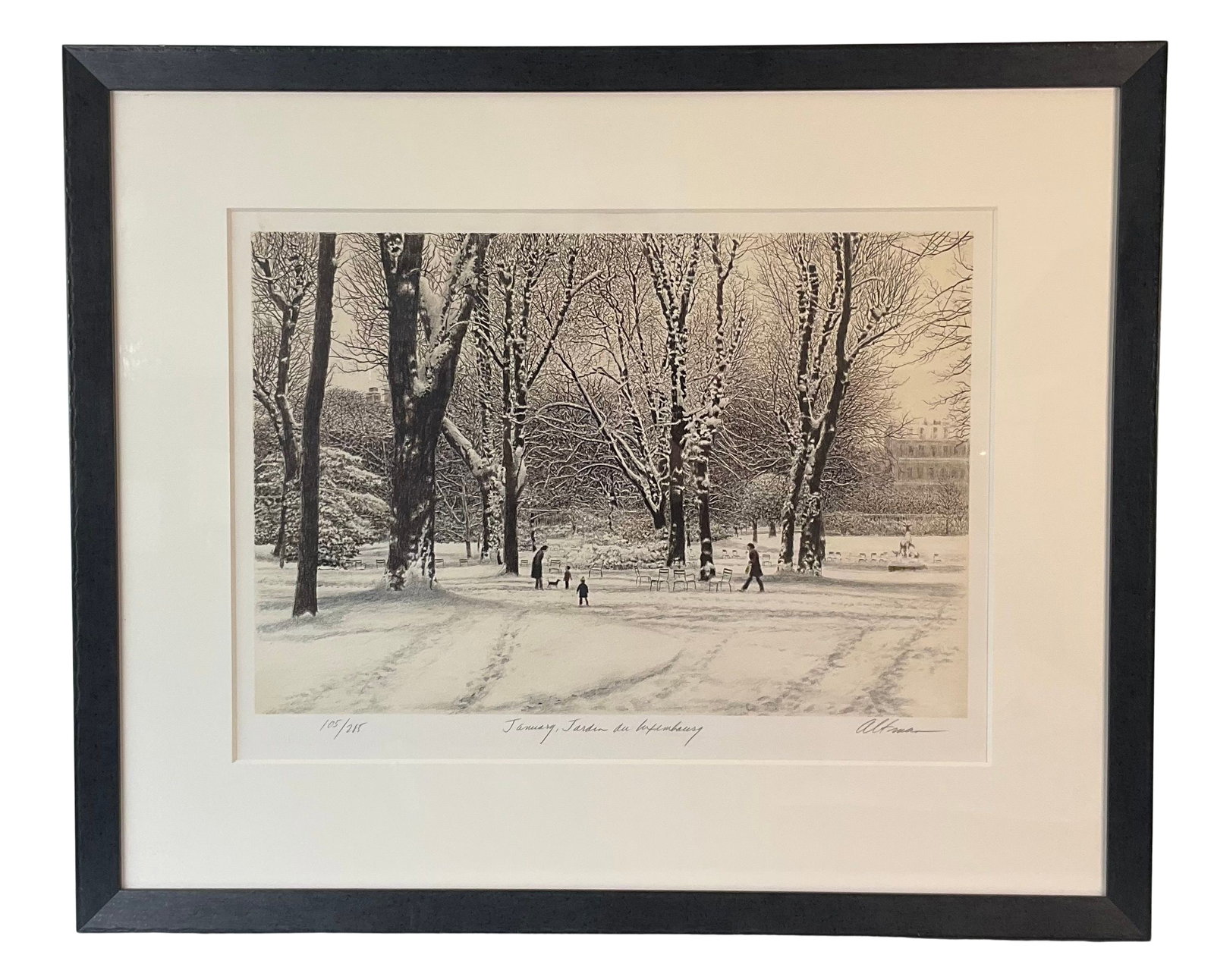 Harold Altman “January, Jardin du Luxembourg?? Signed Limited Ed Etching, Paris (105/285), Framed (1 of 11)