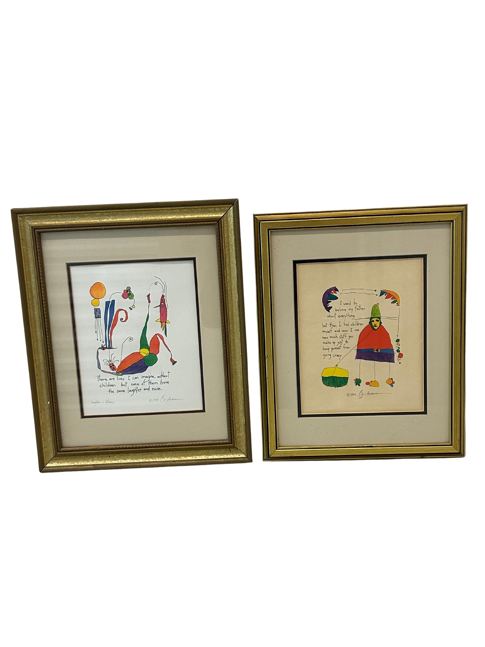 Whimsical Duo: Signed Original Brian Andreas Paintings (1993) (1 of 6)