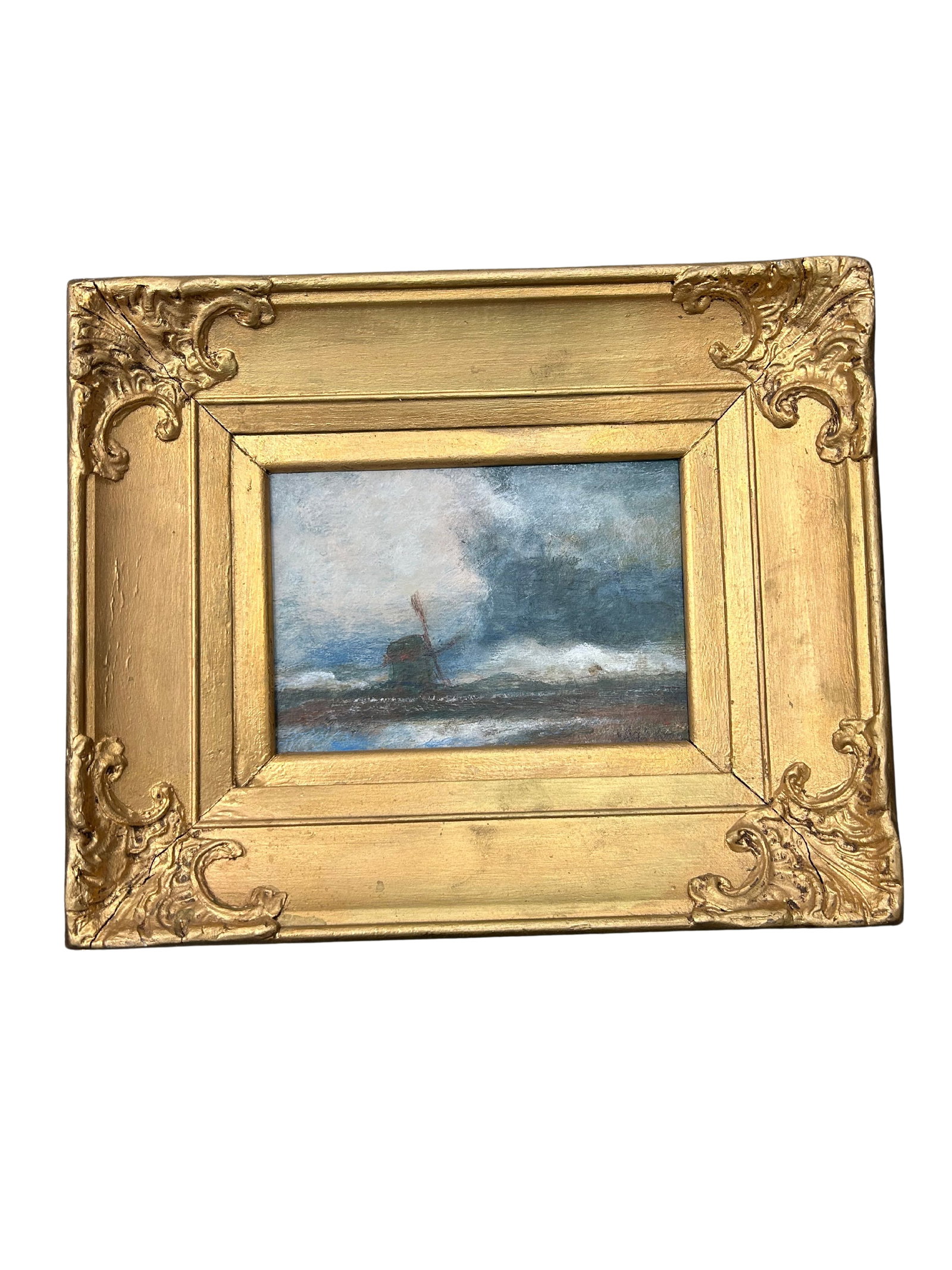 Vintage Oil Painting of Windmill Signed, Ornate Gilt Frame (1 of 8)
