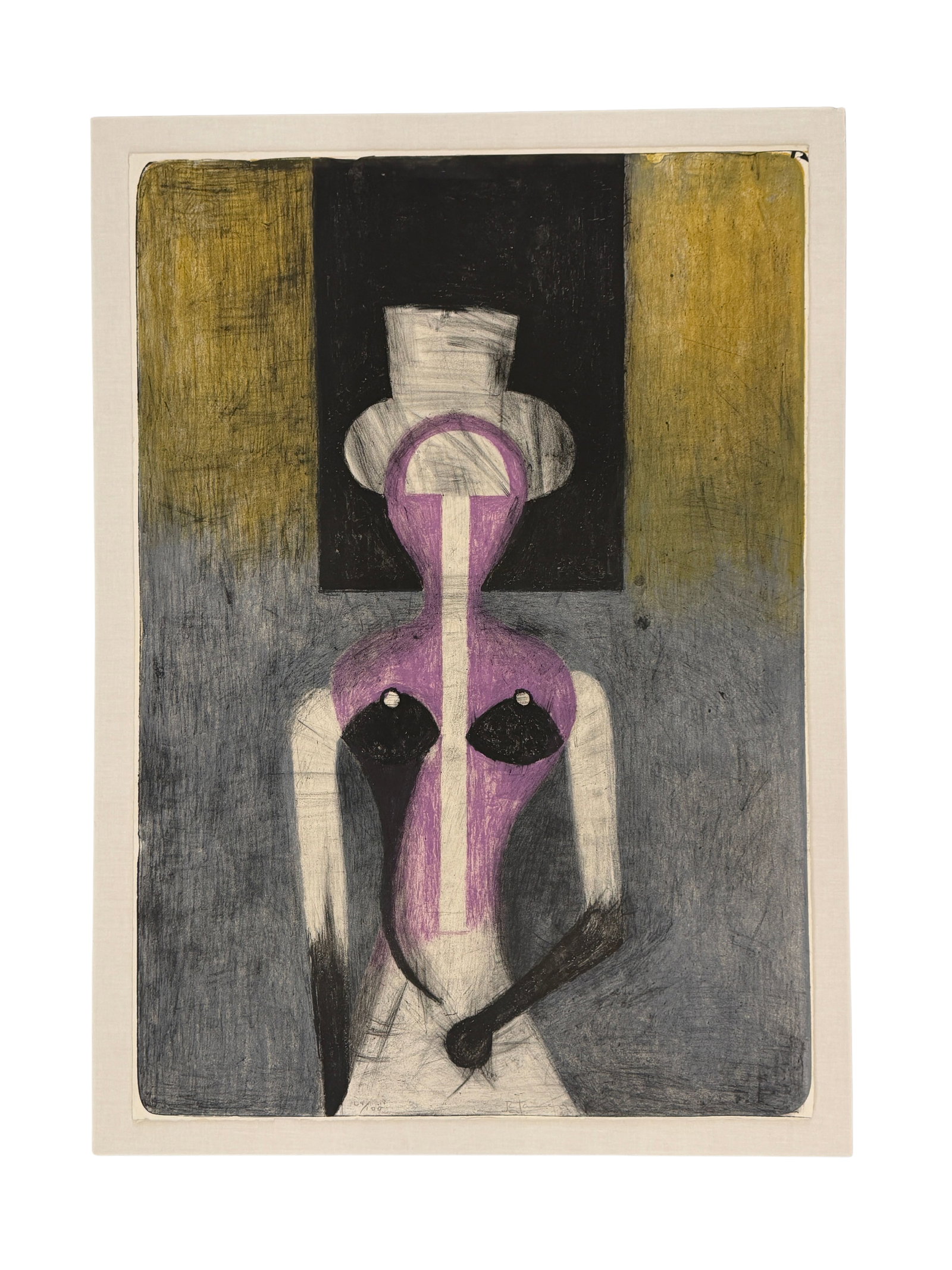 Rufino Tamayo 'Femme en Mauve' Limited Edition Print: Rufino Tamayo's 'Femme en Mauve' is a captivating limited edition print, numbered 68/100 and signed by the artist. This piece exemplifies Tamayo's mastery in blending modernist and abstract elements,