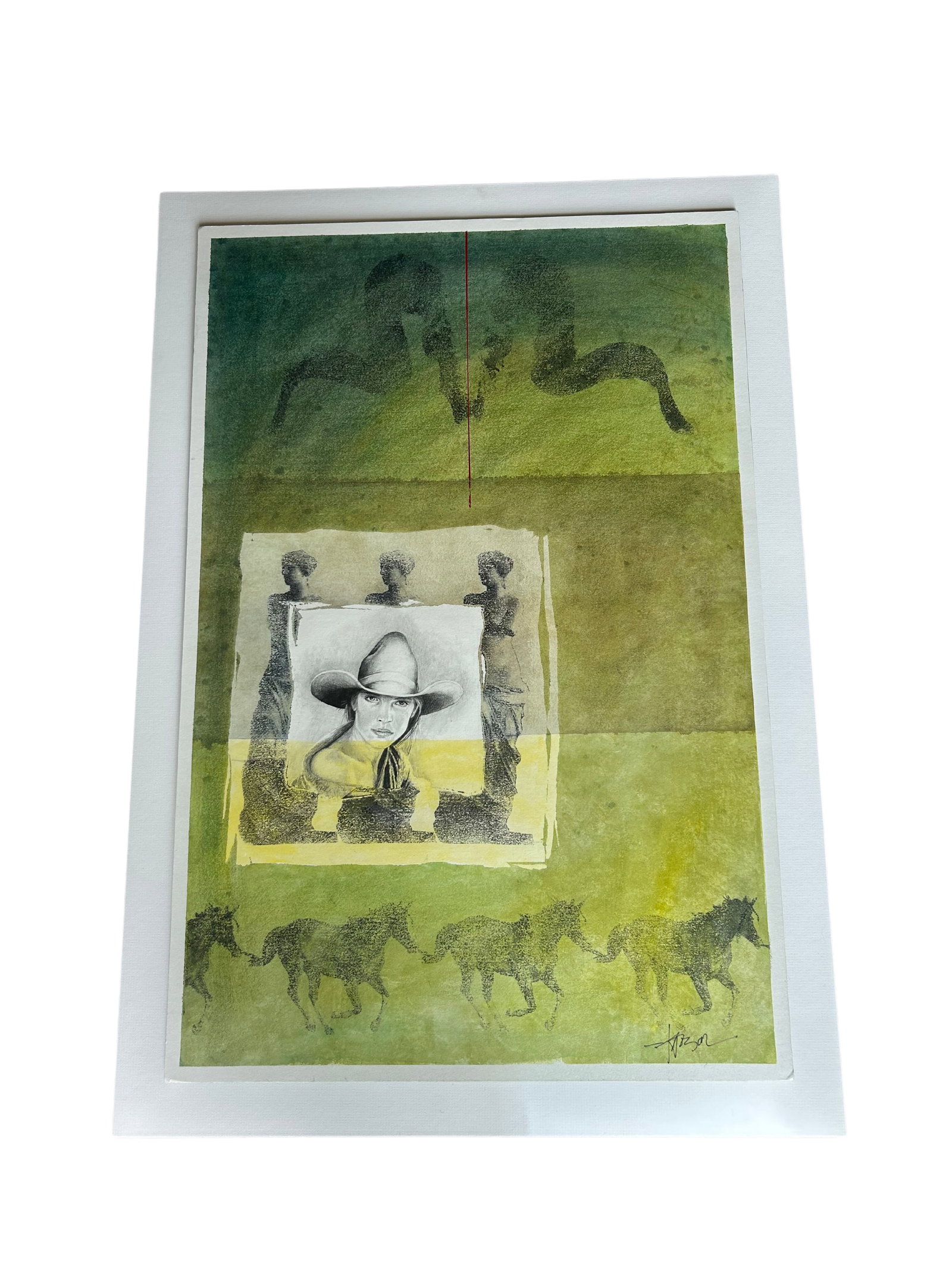 Surreal Green Equine and Portrait Painting by Mike Tabor