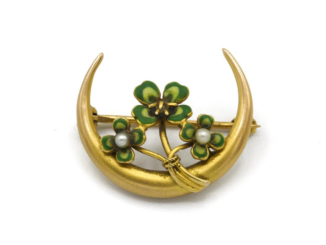 Antique Art Nouveau 14K Clover Honeymoon Pin Krementz (1 of 4)