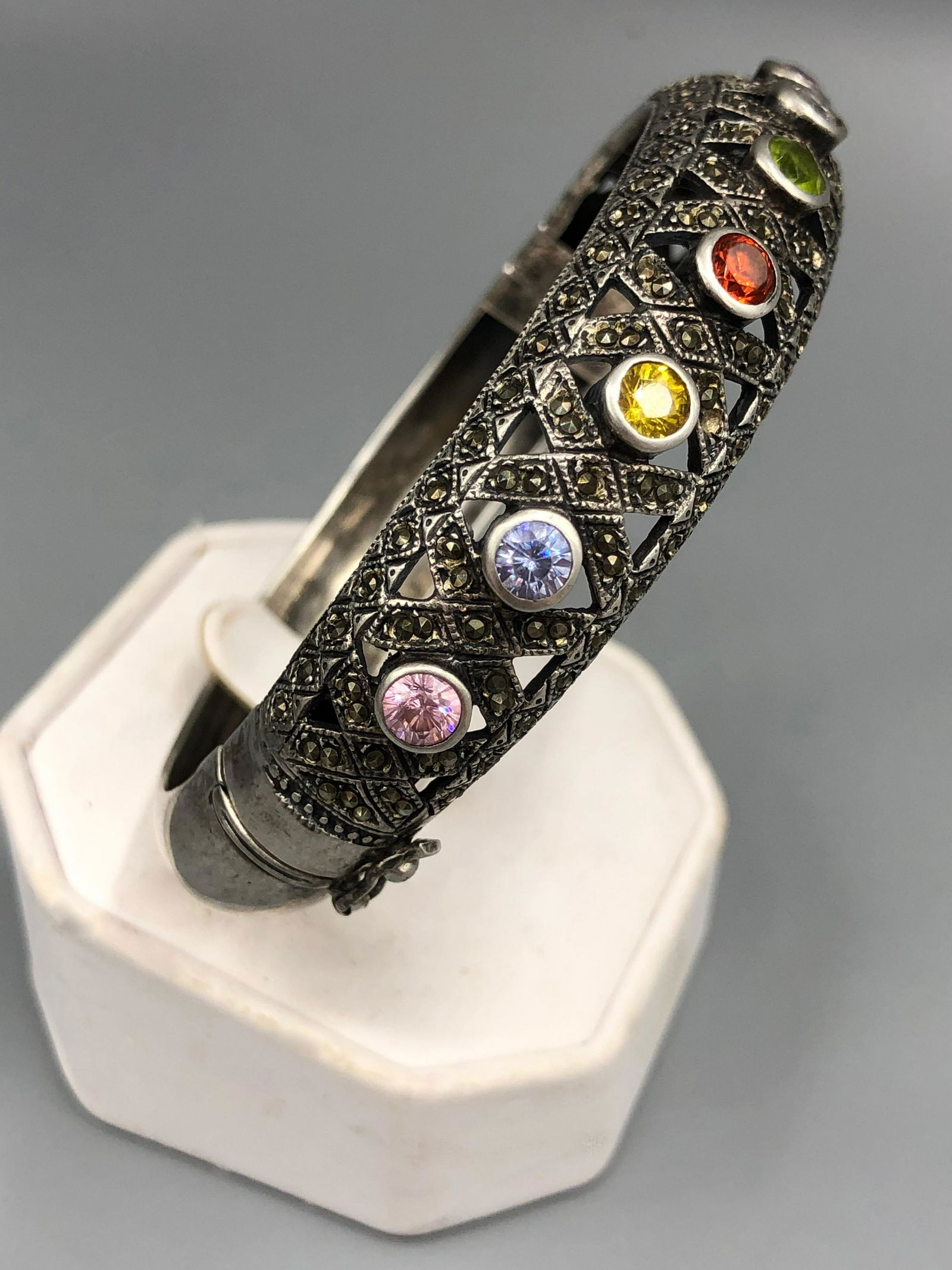 Sterling Silver Multi Gemstone Marcasite Bracelet (1 of 18)