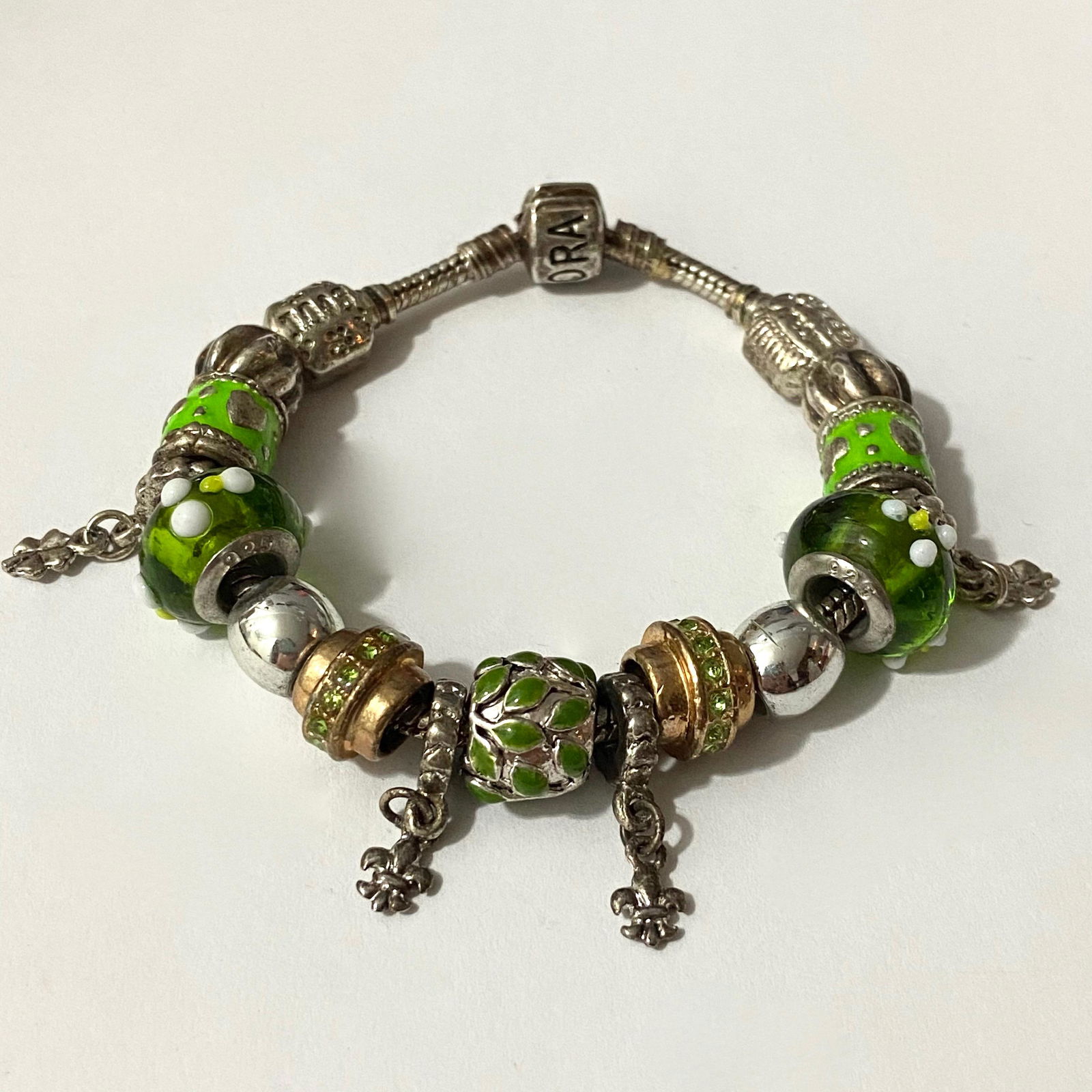 Retired Sterling Murano Pandora Charm Bracelet  Green (1 of 11)