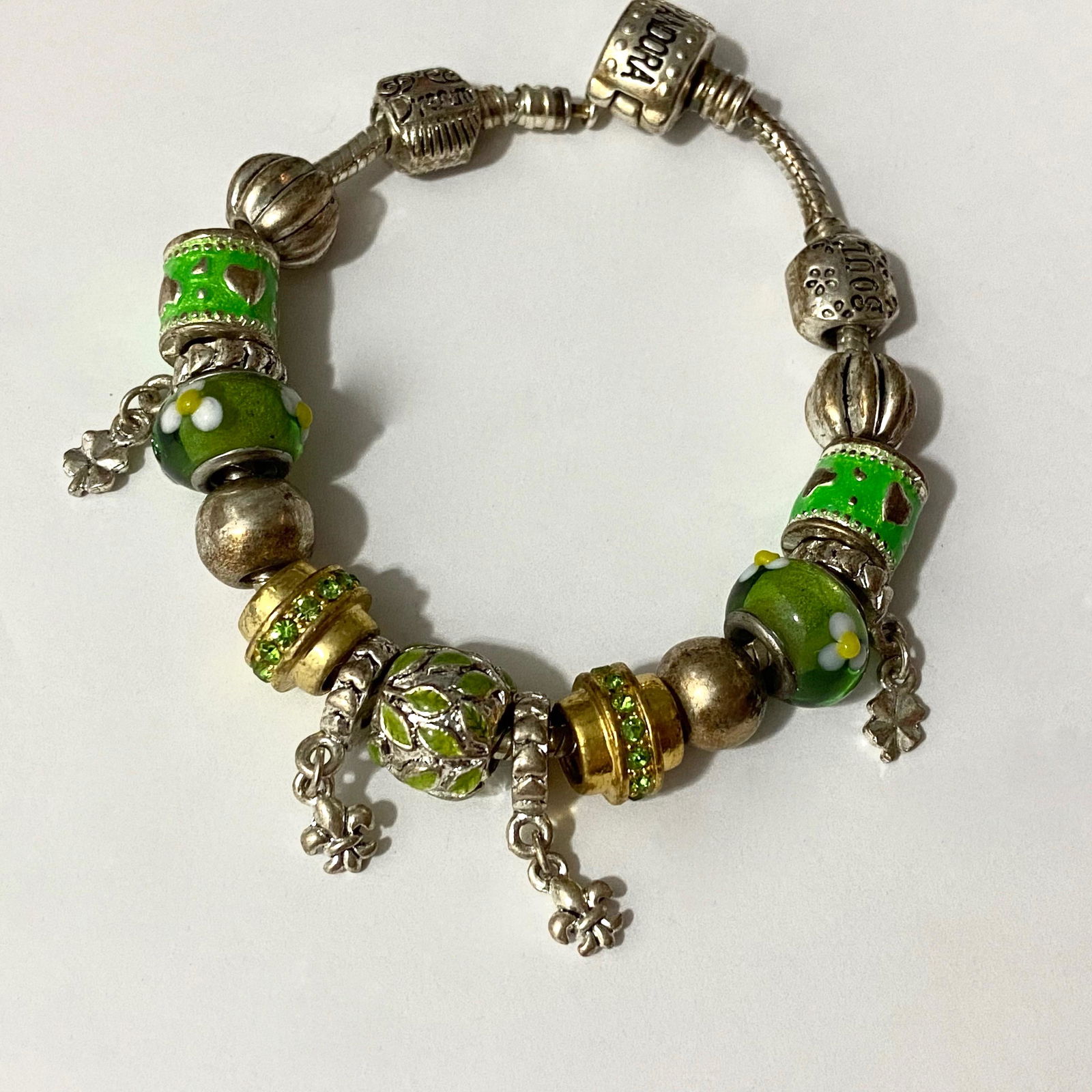 Retired Sterling Murano Pandora Charm Bracelet  Green 8 (1 of 8)