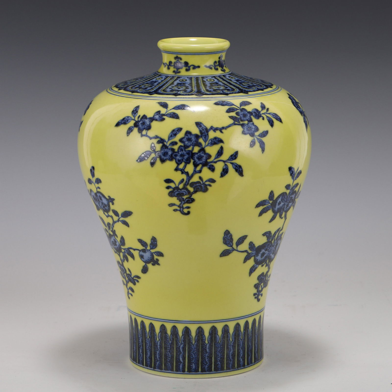 BLUE FRUITING FLORAL ON YELLOW GROUND MEIPING JAR (1 of 9)