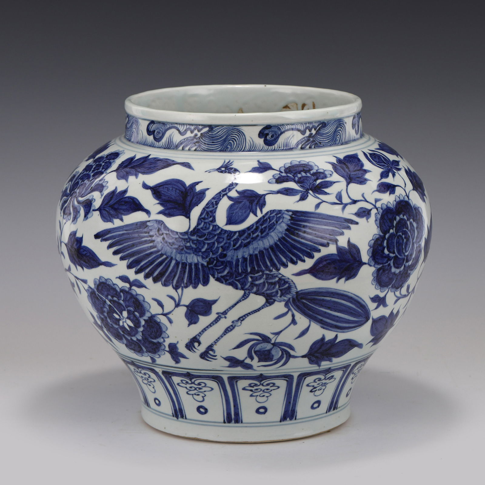 YUAN BLUE & WHITE CRANE MOTIF JAR (1 of 7)