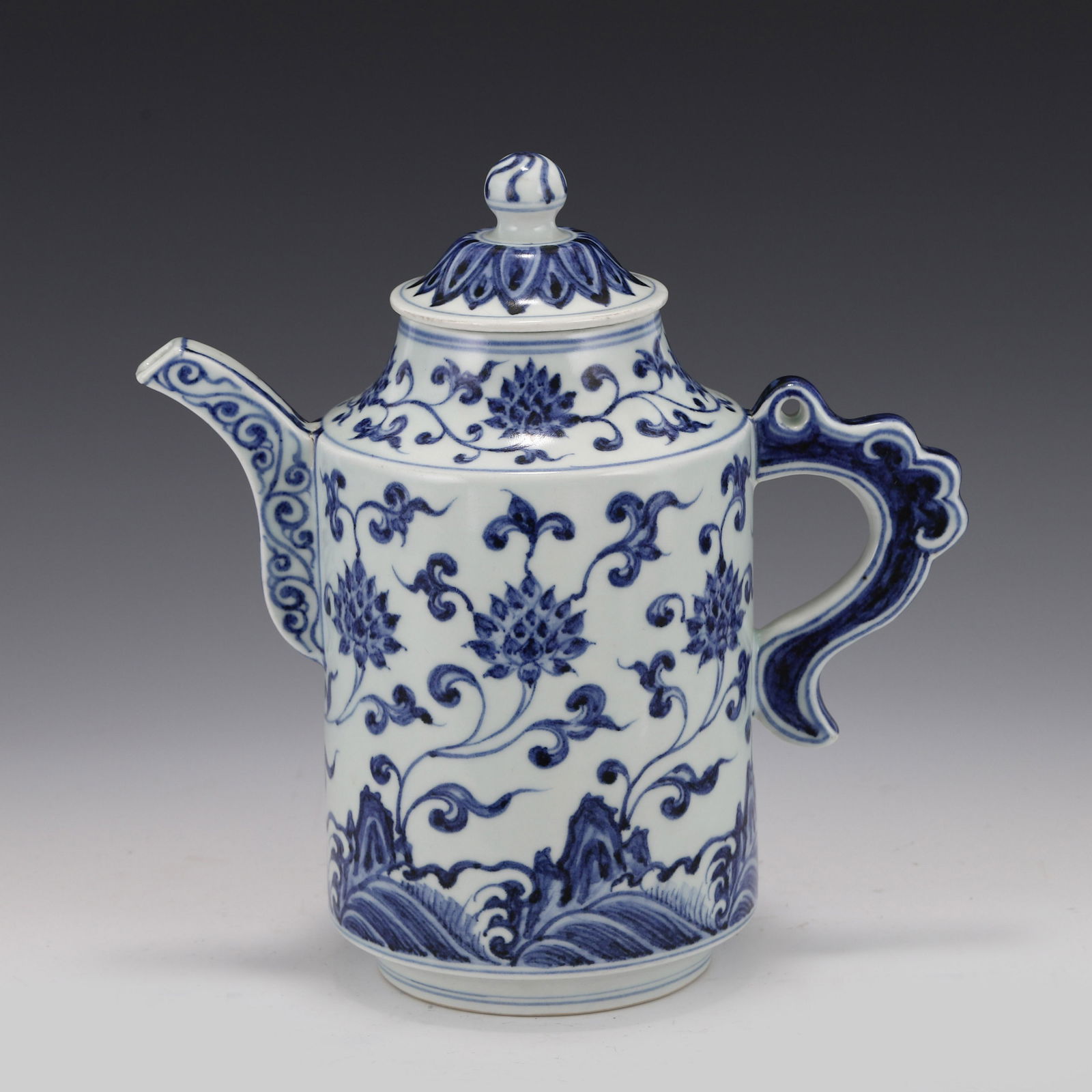 BLUE & WHITE LOTUS MOTIF LIDDED TEAPOT (1 of 9)