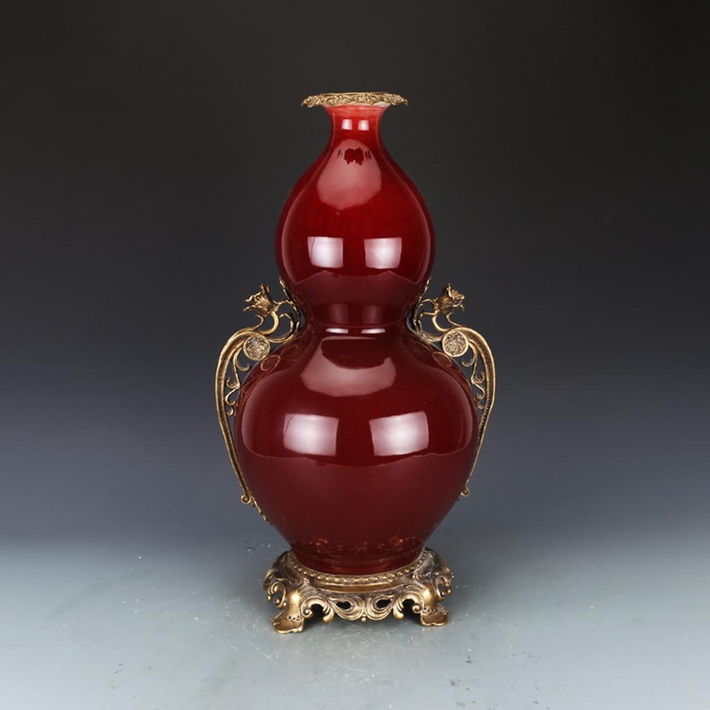 A Bronze Inalid Altar Red Glaze Porcelain Gourd-shaped (1 of 8)